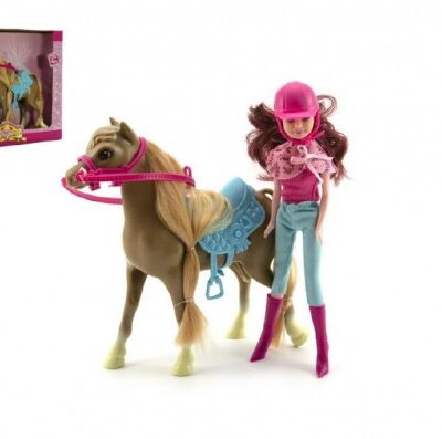 Teddies Kôň + bábika žokejka plast v krabici 34x27x7cm