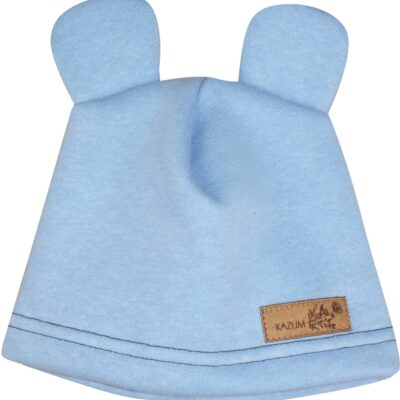 Teplá detská čiapka Kazum, bavlnená s uškami, modrá, veľ. 68/74