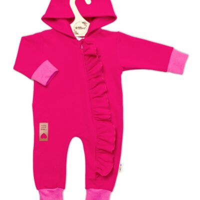 Teplákový overal s volánikom a kapucňou GIRL, Baby Nellys, amarant