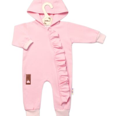 Teplákový overal s volánikom a kapucňou GIRL, Baby Nellys, sv. ružový, veľ. 86