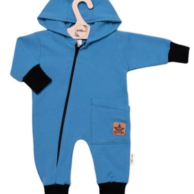 Teplákový overal s vreckom a kapucňou BOY, Baby Nellys, modrý, veľ. 74