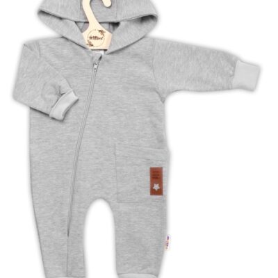 Teplákový overal s vreckom a kapucňou BOY, Baby Nellys, sivý, veľ. 86