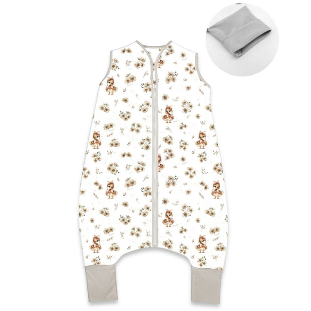 Teplejšie spací vak so zahrnovacími nohavičkami, bavlna, Kačičky - biela, béžová, M