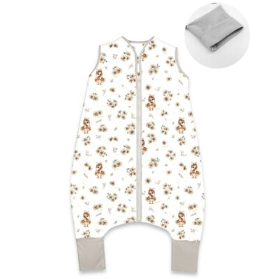 Teplejšie spací vak so zahrnovacími nohavičkami, bavlna, Kačičky - biela, béžová, veľ. S