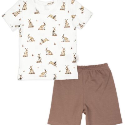 Tričko+kraťasky, bavlnený komplet Nicol, Rabbit, krémová/hnedá, veľ. 122