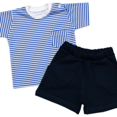 Tričko s vreckom, kr. rukáv + kraťasky, 2D, Baby Nellys, bavlna, prúžok/granát, veľ. 92