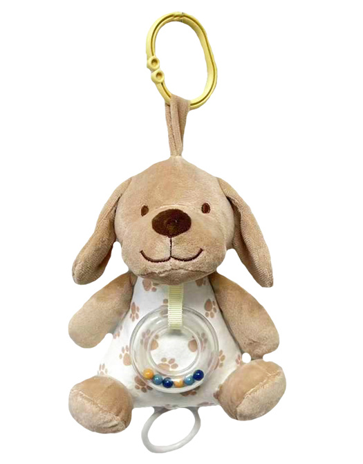 Tulilo Závesná plyšová hračka s hrkálkou Psík, 18 cm - béžová