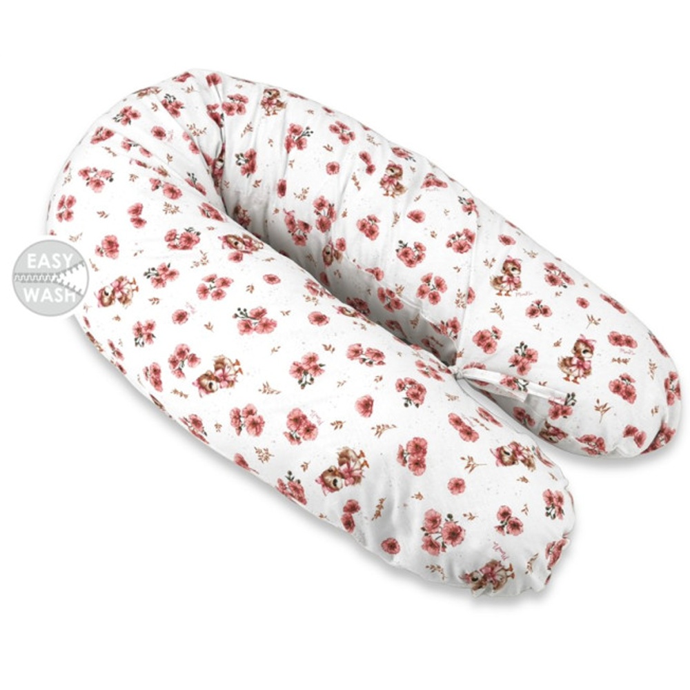 Vankúš na dojčenie/relaxačná poduška, bavlna, 185 cm, Kačičky - biela, púdrovo ružová