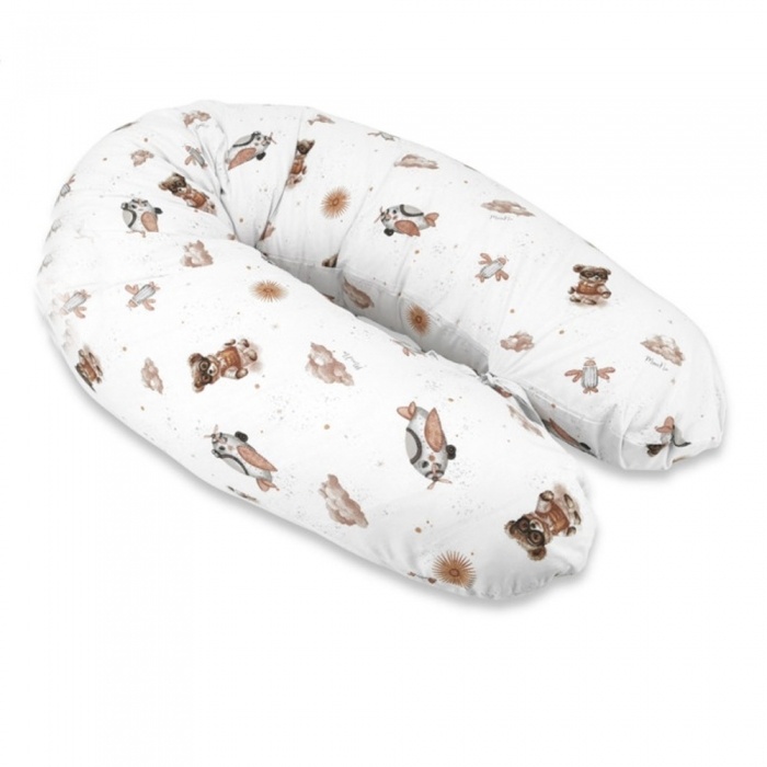 Vankúš na dojčenie/relaxačná poduška, bavlna, 185 cm, Méďa pilot - biela, béžová