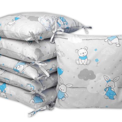 Vankúšikový mantinel 6ks 40x40cm, Baby Nellys, Good night Animals BOY, sivo/modrý