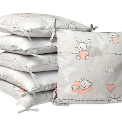 Vankúšikový mantinel Baby Nellys, Good night Animals GIRL - sivý