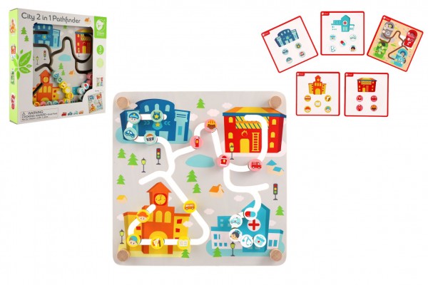 Vkladačka/edukačný labyrint Mesto/Recyklácia 2v1 drevený 30x30cm v krabici 32x32x6cm