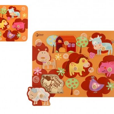 Vkladačka/Puzzle doskové obrysové farma drevo 30x21cm vo fólii 18m+