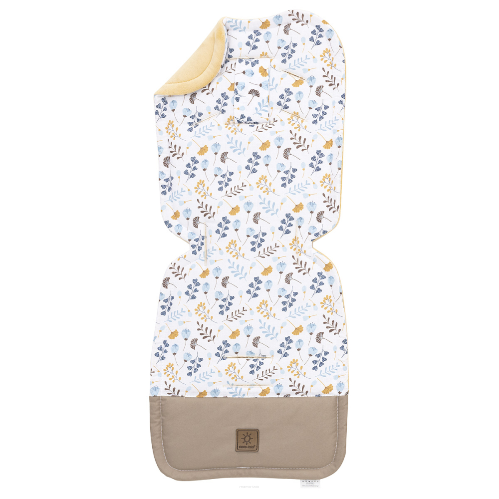 Vložka do kočíka prešívaná minky - Lístočky modrá, piesková