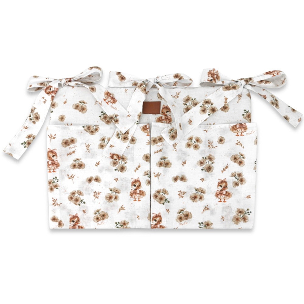 Vreckár na postieľku, bavlna, Kačički - biela, béžová