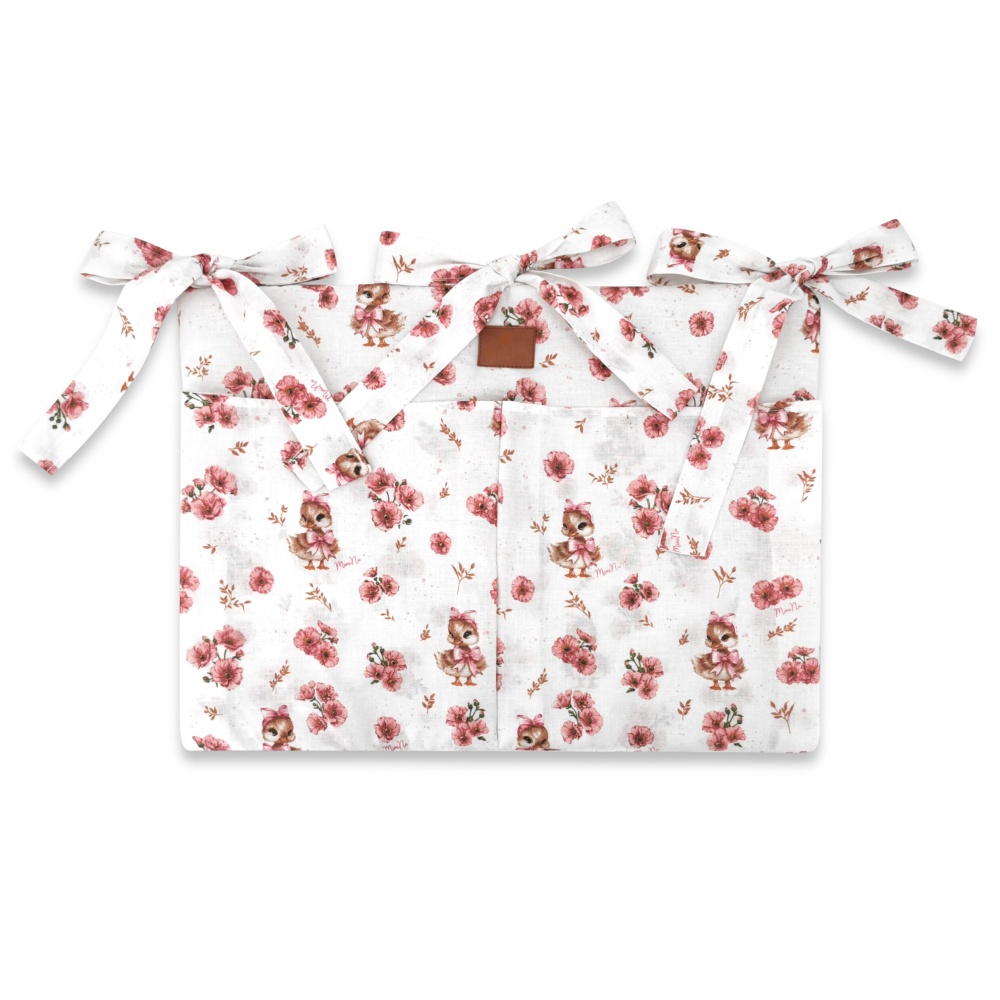 Vreckár na postieľku, bavlna, Kačički - biela, púdrovo ružová