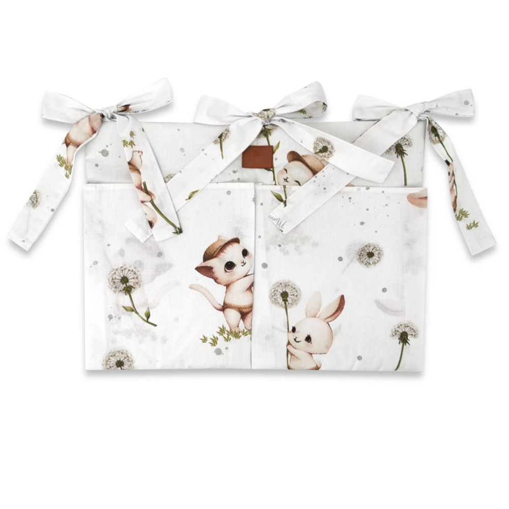 Vreckár na postieľku, bavlna, Kocúrik a púpava - biely