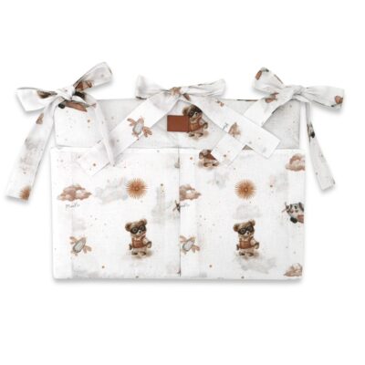 Vreckár na postieľku, bavlna, Méďa pilot - biela, béžová