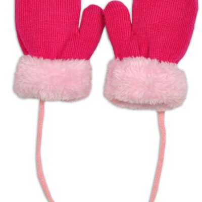 YO! Zimné detské rukavice s kožušinou - šnúrkou YO - malinová/ružová kožušina, 98/104