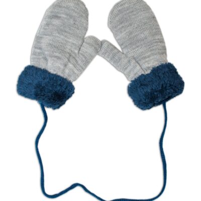 YO! Zimné detské rukavice s kožušinou - šnúrkou YO - sivé/ granát. kožušina