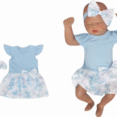 Z&Z 2-dielna sada sukničkobody Kr. rukáv s mašľou + čelenka - modrá