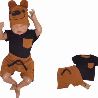 Z&Z 2-dielna sada tričko kr. rukáv, kraťasky s povrázkom - hnedá, čierna, veľ. 68