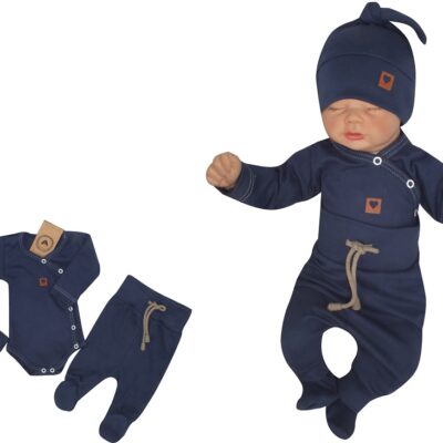 Z & Z 3-dielna súpravička body, polodupačky s povrázkom a čiapočka - granátová, veľ. 62