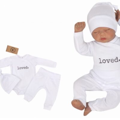 Z & Z 3-dielna súpravička body, tepláčky a čiapočka Loved - biela