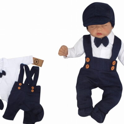 Z&Z 5-dielna pletená sada Boy, body, nohavice, čiapočka motýlik, topánočky, granát