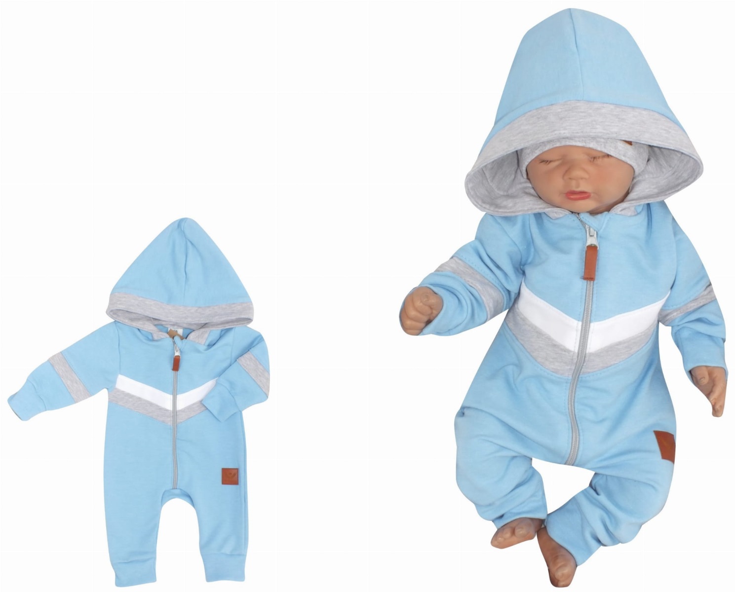 Z&Z Bavlnený dojčenský overal na zips s pruhmi - modrý, veľ. 86