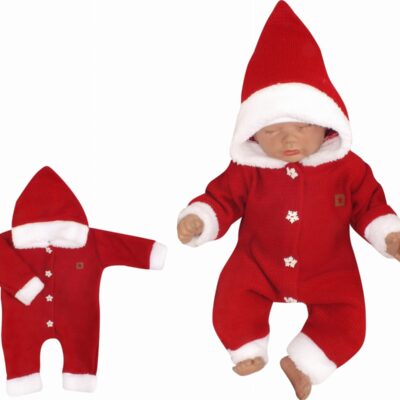 Z&Z Detský pletený overal s kapucňou Baby Santa, červený, veľ. 80