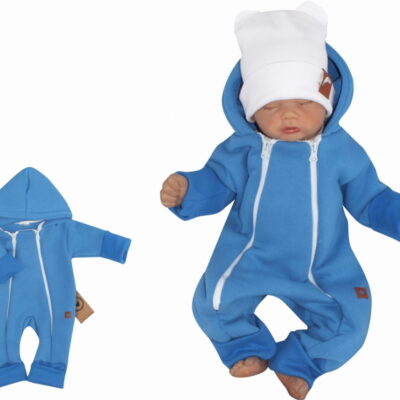 Z&Z Detský teplákový dvojvrstvový rastúci overálok s kapucňou, modrý, veľ. 80