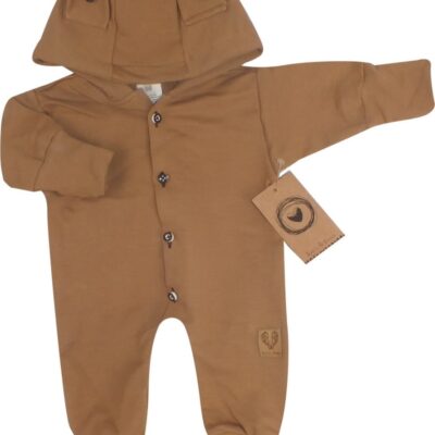 Z & Z Detský teplákový overal s gombíkmi a kapucňou,  hnedý
