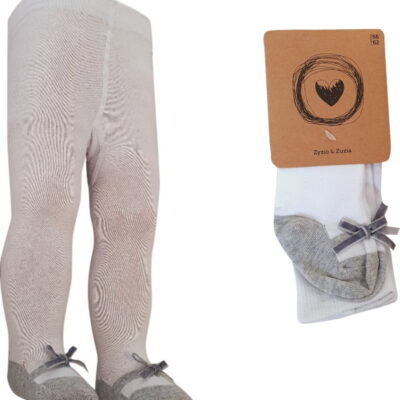 Z&Z Dojčenské pančuchy s mašličkou - sivá/biela