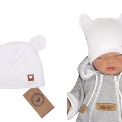 Z & Z Dvojvrstvová bavlnená čiapočka LOVE TEDDY, biela, veľ. 68/74