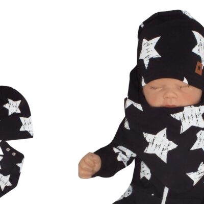 Z&Z Dvojvrstvová čiapočka + šatka Hviezdy, čierná, veľ. 68