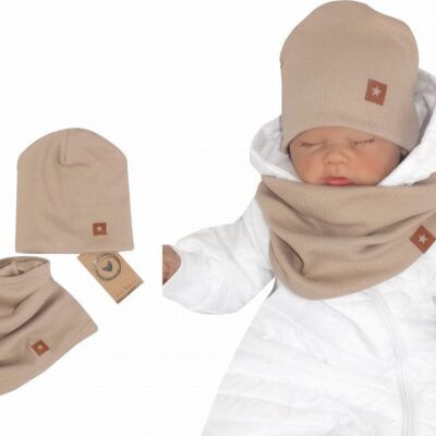 Z&Z Dvojvrstvová rebrovaná čiapočka + nákrčník, béžová,veľ. 92/98