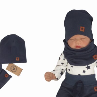 Z&Z Dvojvrstvová rebrovaná čiapočka + nákrčník, granátová, veľ. 92/98