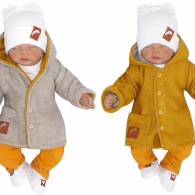 Z & Z Pletený, obojstranný svetrík s kapucňou, horčicovo-bežový, veľ. 68