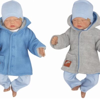 Z & Z Pletený, obojstranný svetrík s kapucňou, modro-sivý, veľ. 74