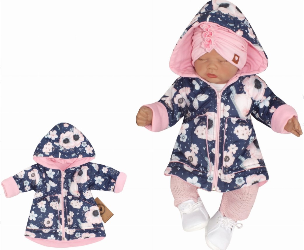 Z&Z Prechodová prešívaná bundička s kapucňou - Kvety, granát, veľ. 80