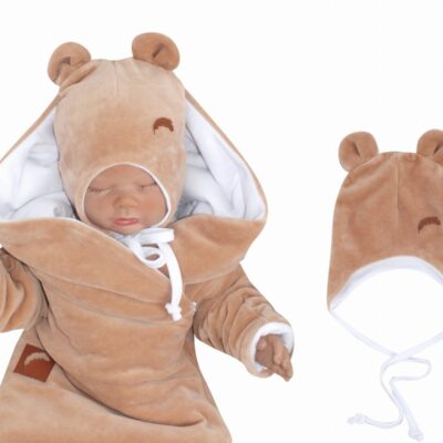 Z&Z Velúrová čiapka na zaväzovanie s uškami, béžová, veľ. 80/86