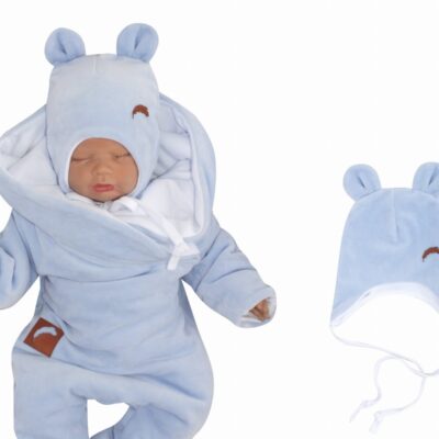 Z&Z Velúrová čiapka na zaväzovanie s uškami, modrá, 68/74