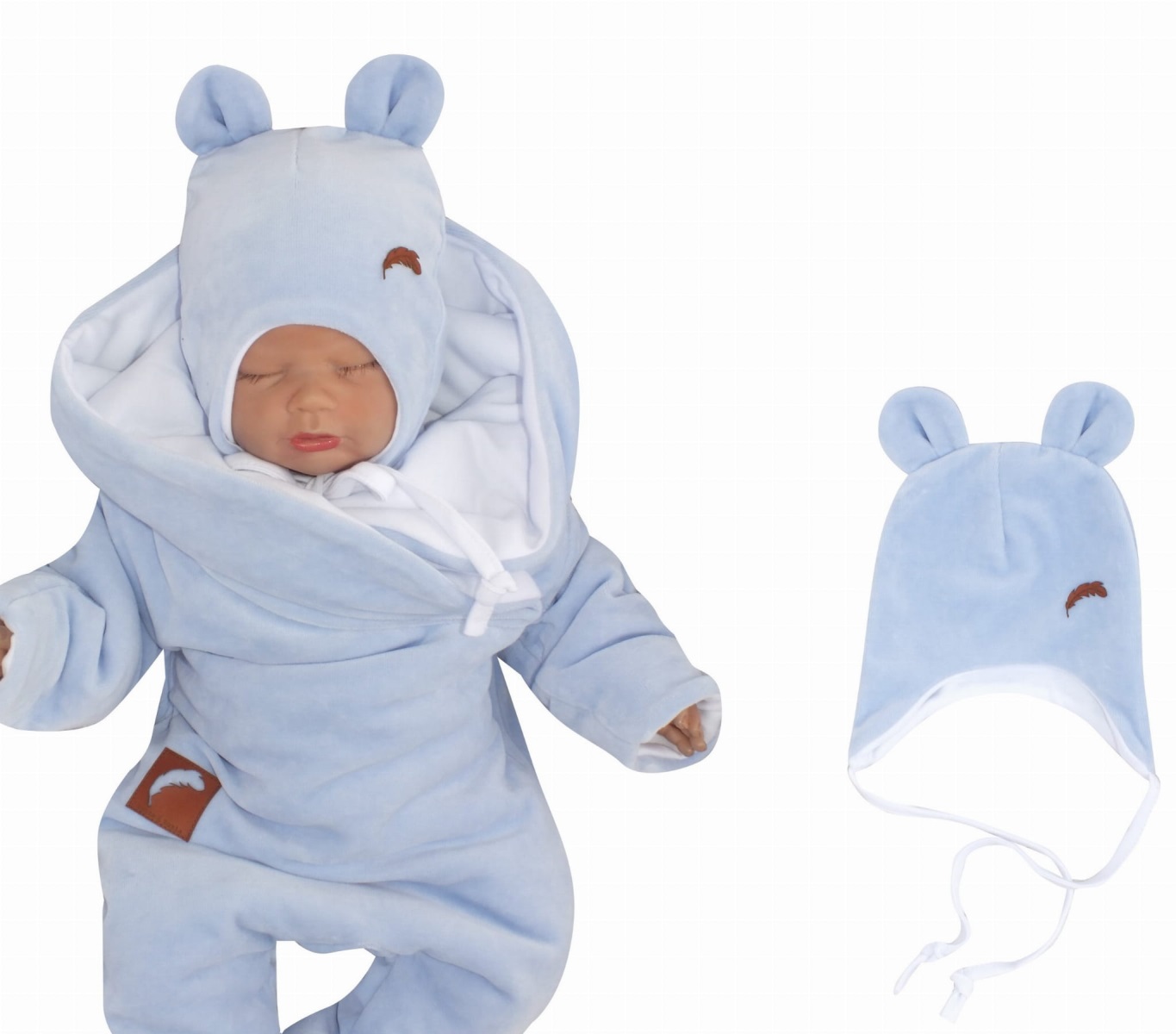 Z&Z Velúrová čiapka na zaväzovanie s uškami, modrá, 80/86