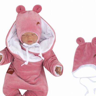 Z&Z Velúrová čiapka na zaväzovanie s uškami, púdrová, veľ. 80/86