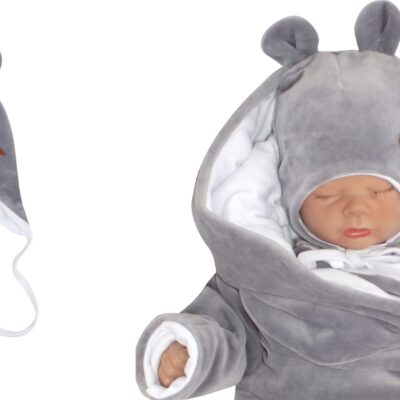 Z&Z Velúrová čiapka na zaväzovanie s uškami, sivá, 80/86