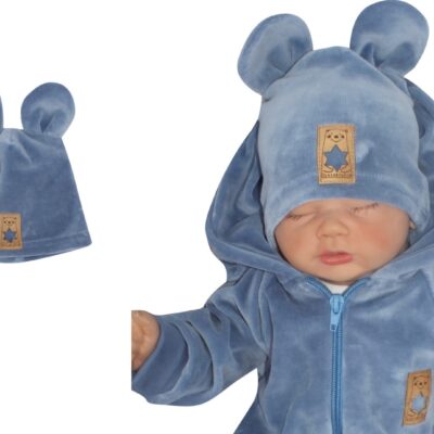 Z&Z Velúrová, semišková čiapočka s uškami, modrá, 80/86