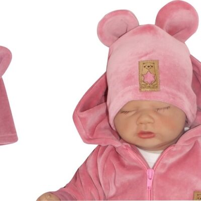 Z&Z Velúrová, semišková čiapočka s uškami, púdrová, 80/86