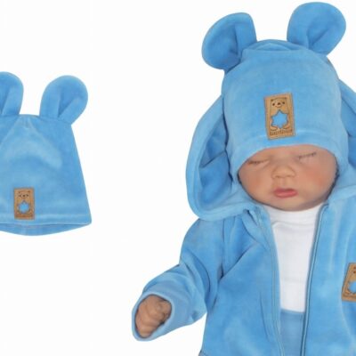 Z&Z Velúrová, semišková čiapočka s uškami, sv. modrá, 68/74