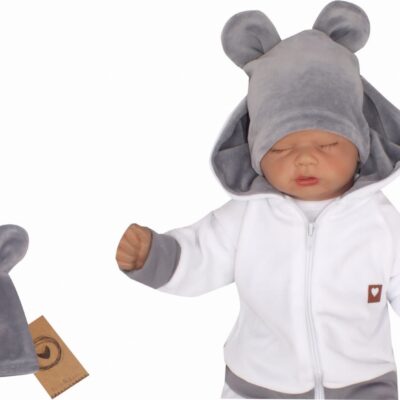Z&Z Velúrová, semišková čiapočka s uškami Teddy, sivá